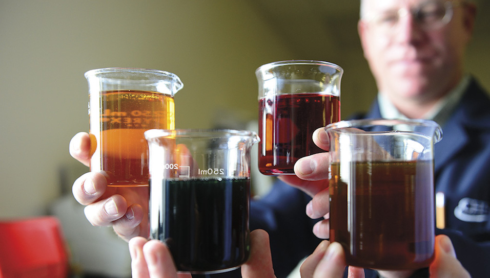Various lubricants in beakers