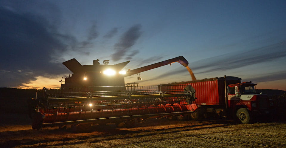 Combine being filled in the night.