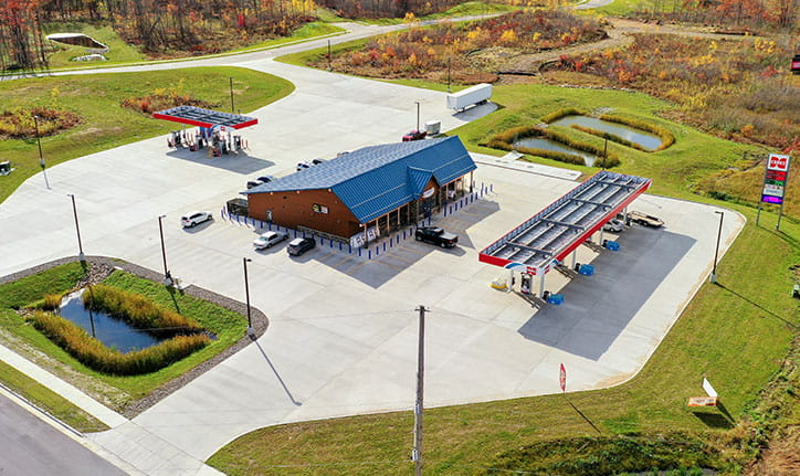 Aerial view of a Cenex convenience store
