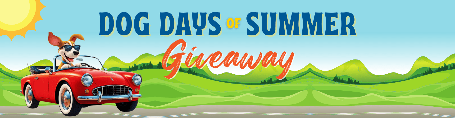 Dog Days of Summer giveaway graphic of dog driving a red convertible