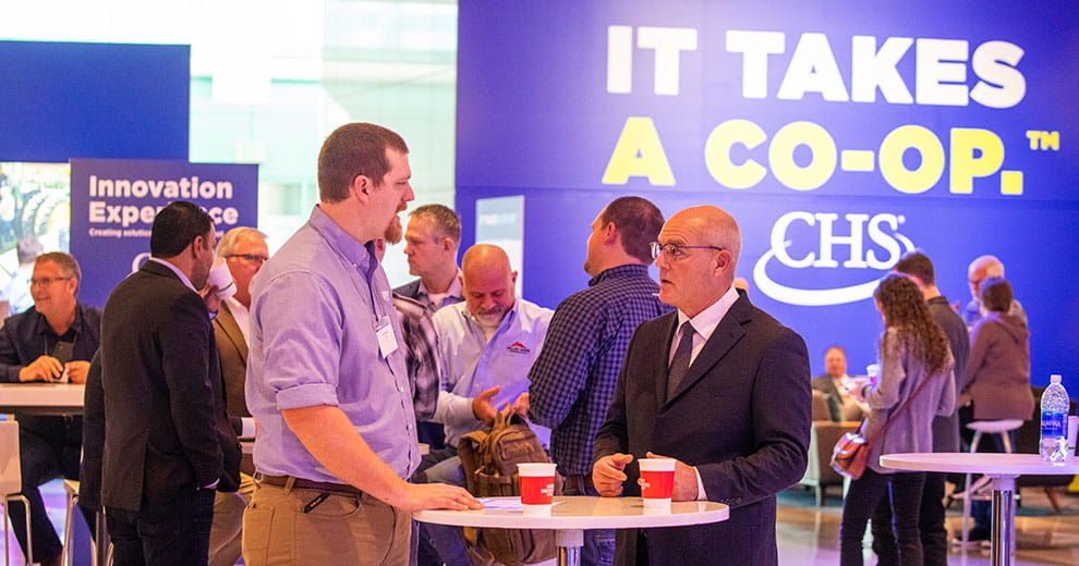 Convention center lobby filled with people