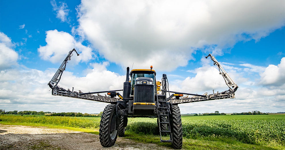 Sprayer equipment beside a field