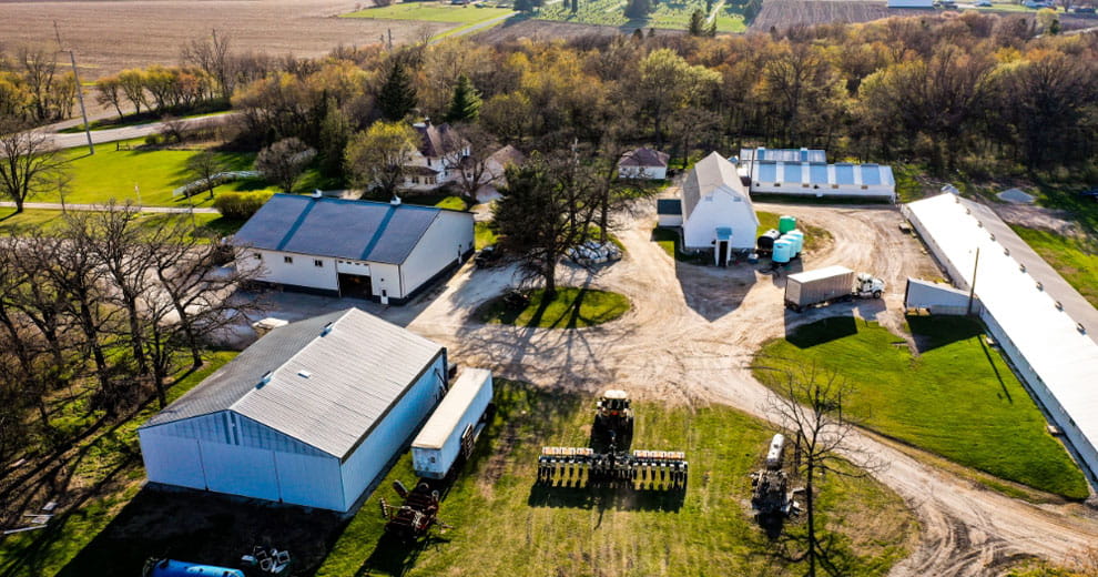 Aerial of farm during summer