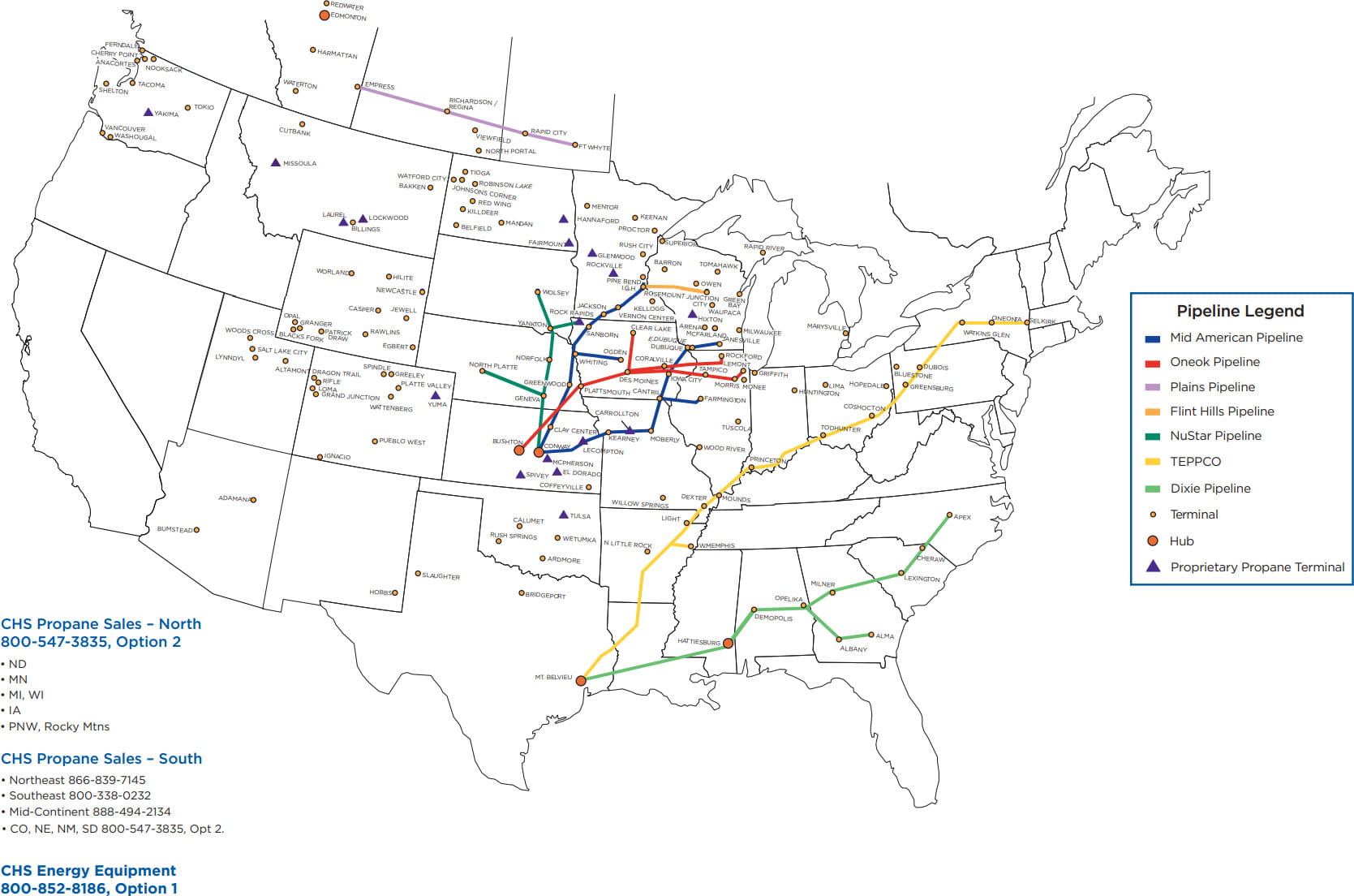 Pipelines and terminals map