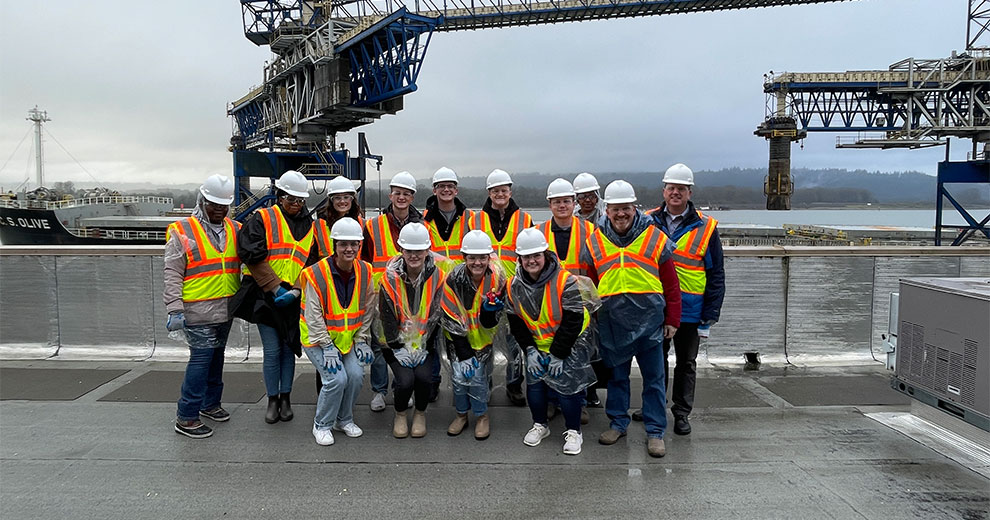 Iowa State University students at TEMCO grain export terminal in Kalama, Washington