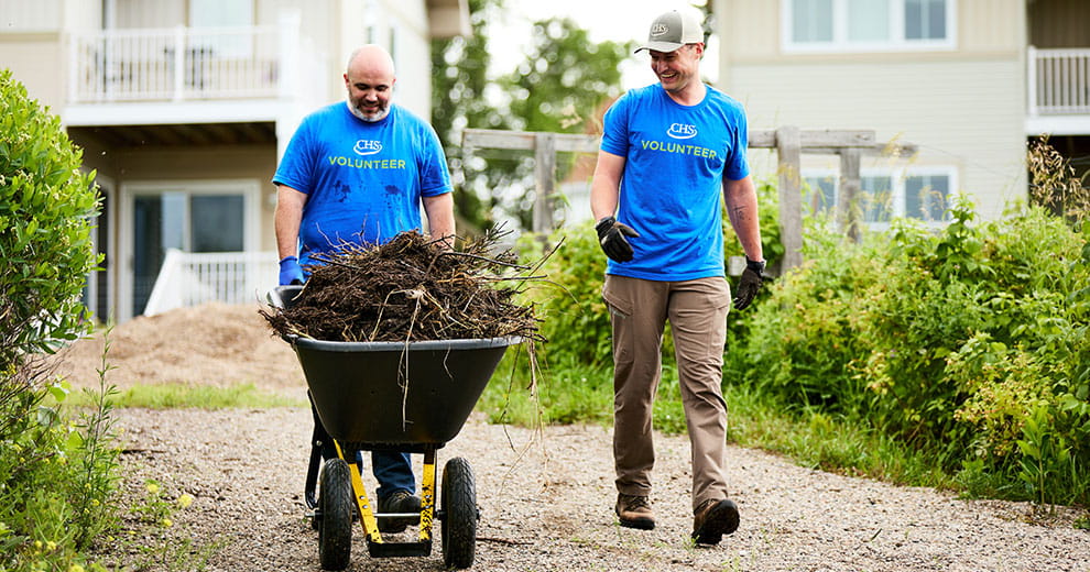 Volunteers working walking 