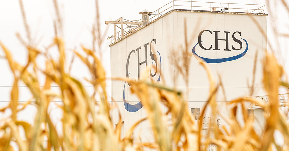 CHS grain facility CHS grain elevator with corn stalks