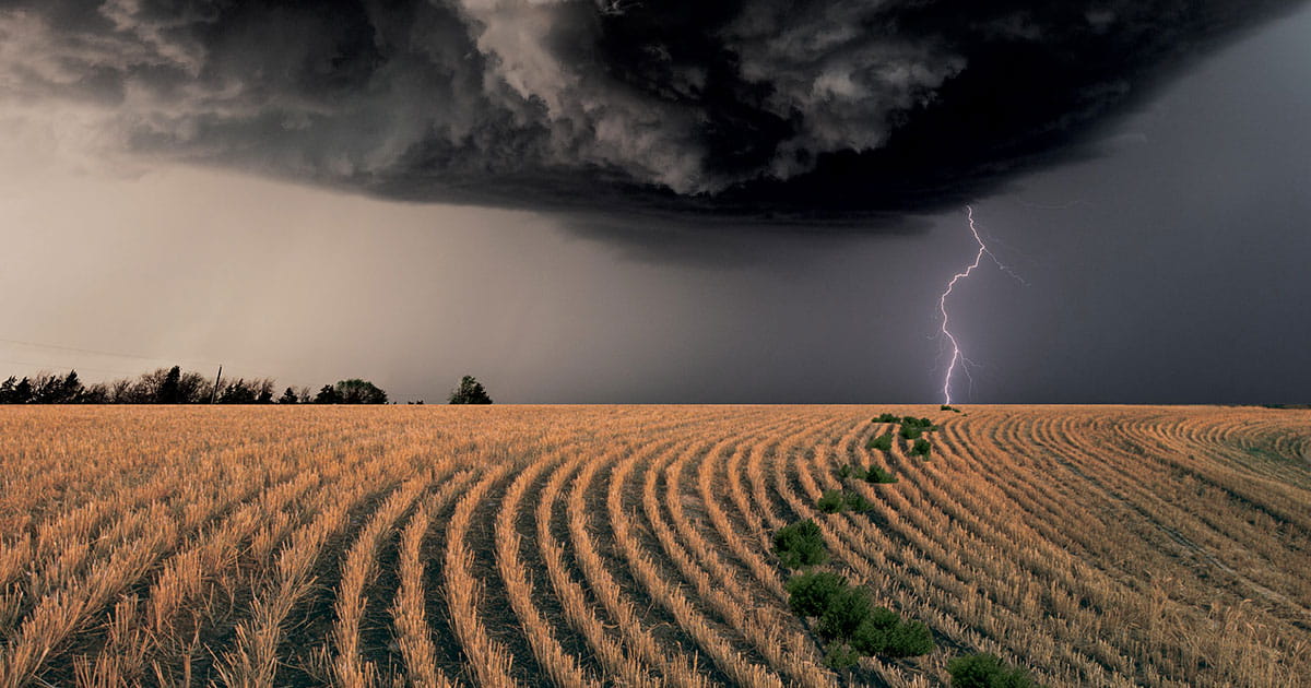 Field with lightning over it