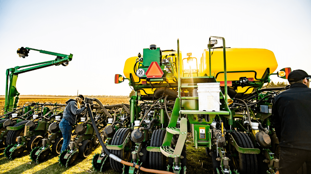 Up close of a planter in a field