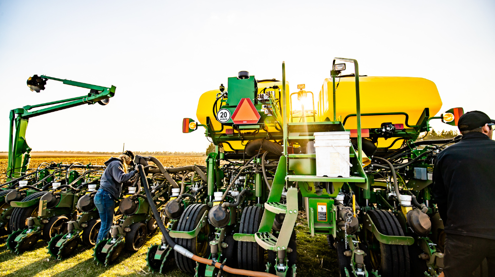 Up close of a planter in a field