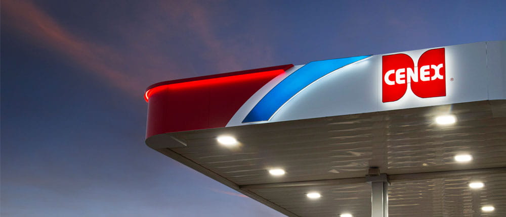 cenex logo on gas station halo under night sky