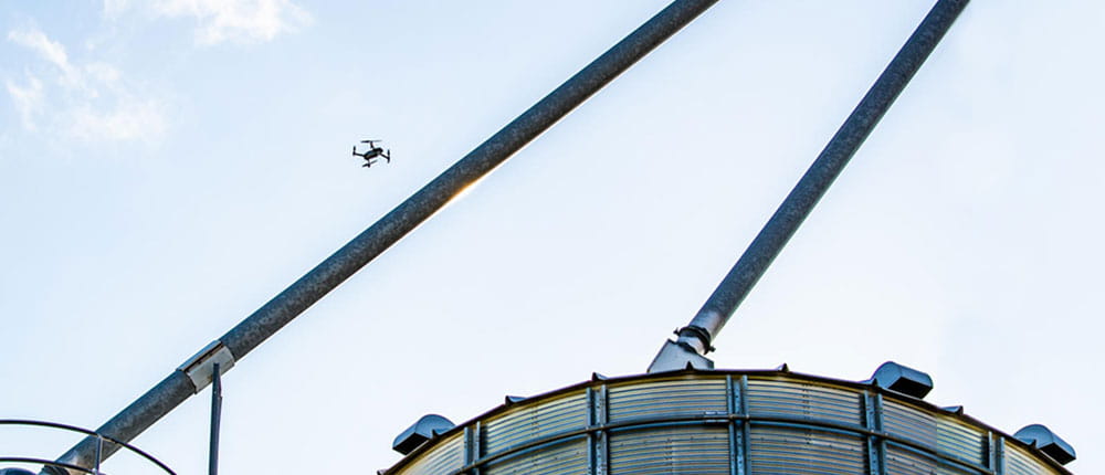 drone bin farm blue sky fly