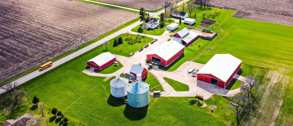 Aerial view of a farm operation.