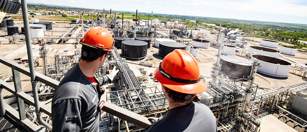 Operators looking out at the CHS Laurel Refinery