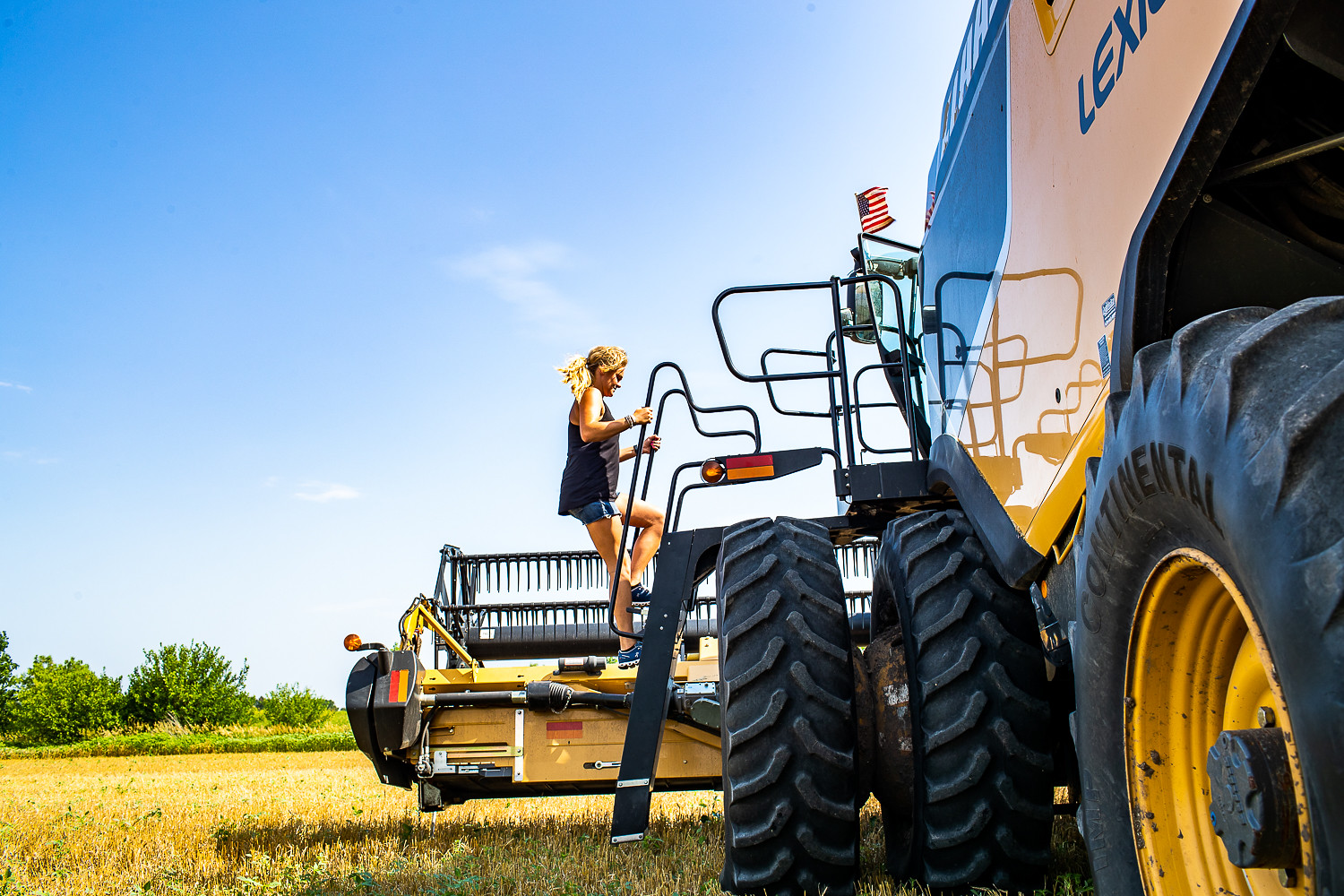 Getting off a combine