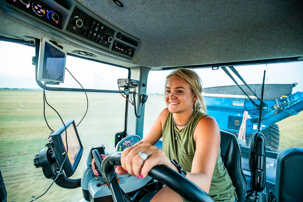 Taylor Goering driving a combine