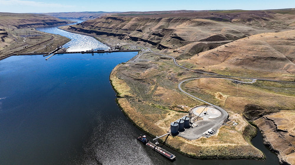 Aerial photo of a dam on a river