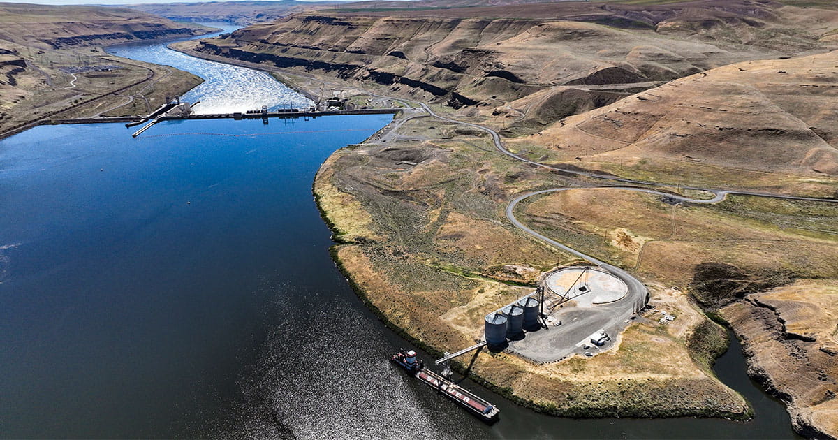 Aerial photo of a dam on a river