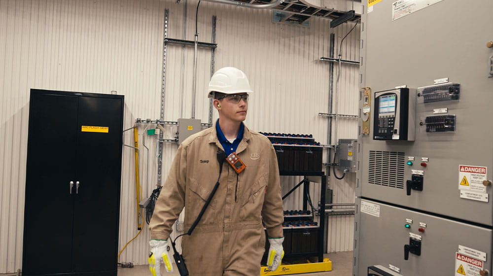 Man in refinery control room