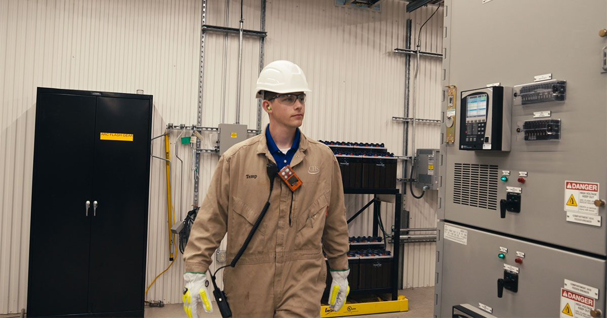 Man in refinery control room