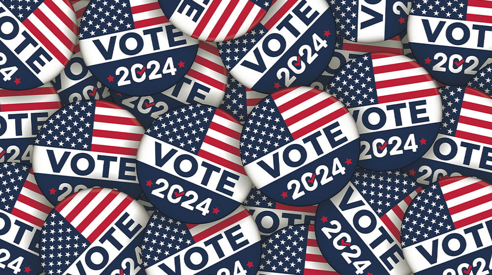 Graphic of "Vote 2024" American flag buttons