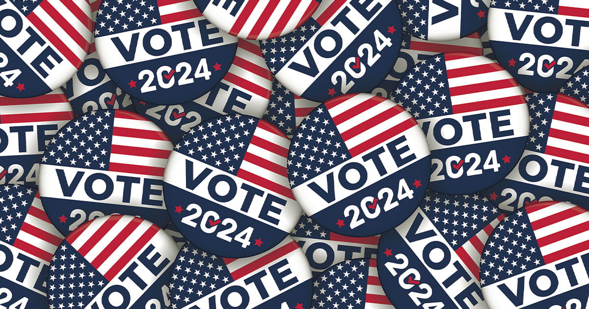 Graphic of "Vote 2024" American flag buttons