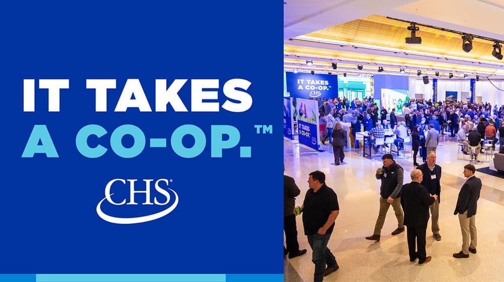 Split image of It takes a Co-Op logo and people at annual meeting