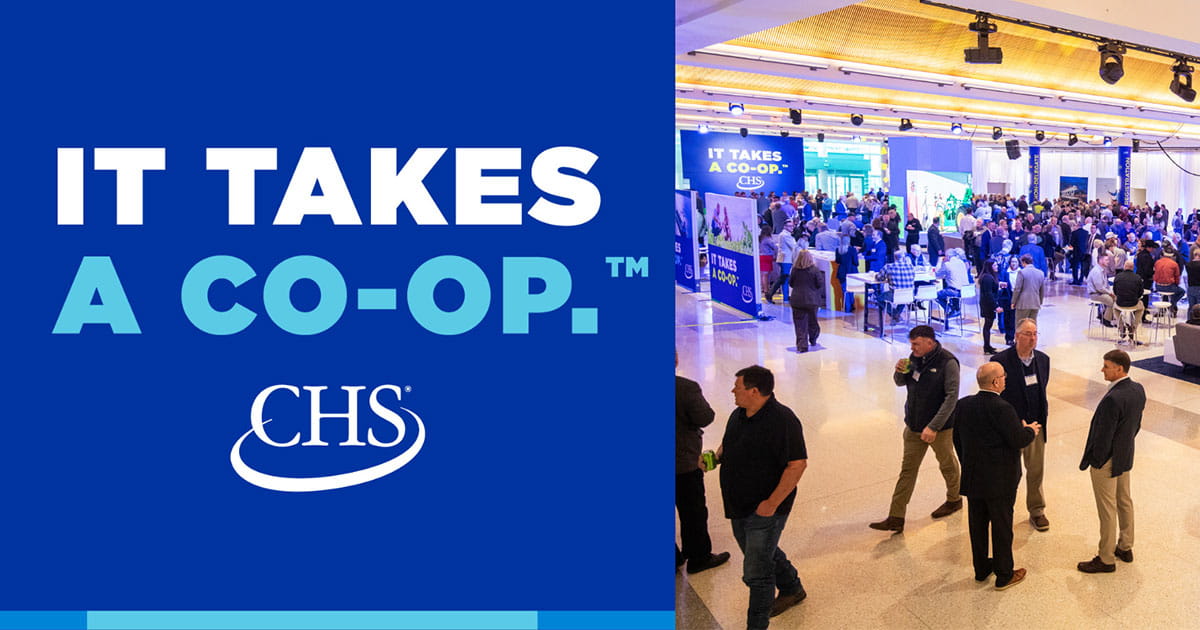 Split image of It takes a Co-Op logo and people at annual meeting