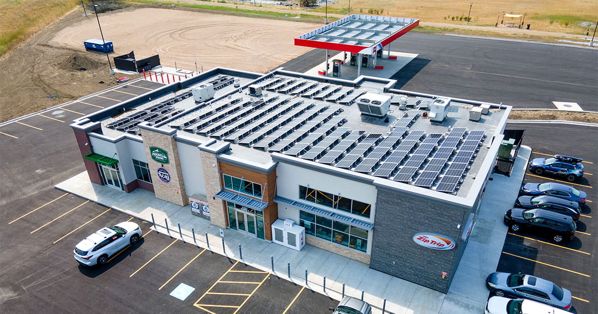 Building with solar panels on the roof