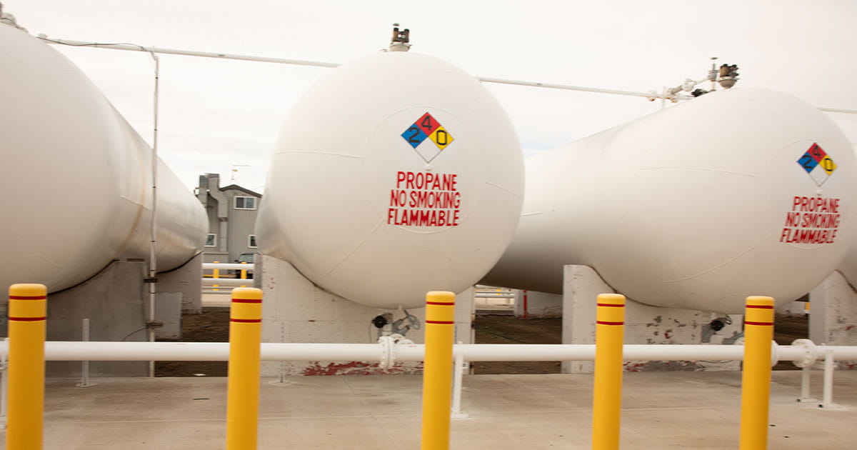 Three large propane tanks.