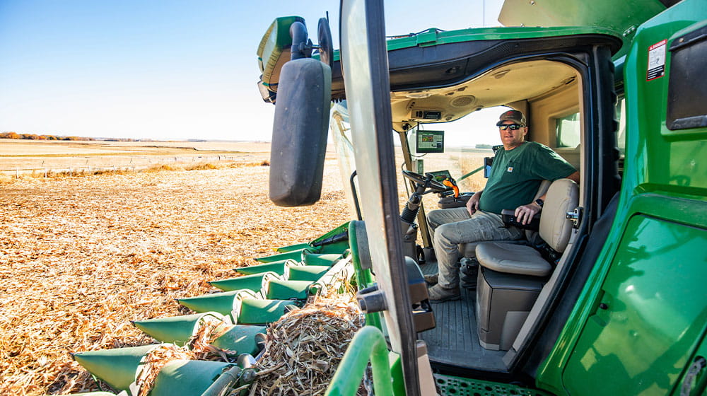 Man sitting in a combine