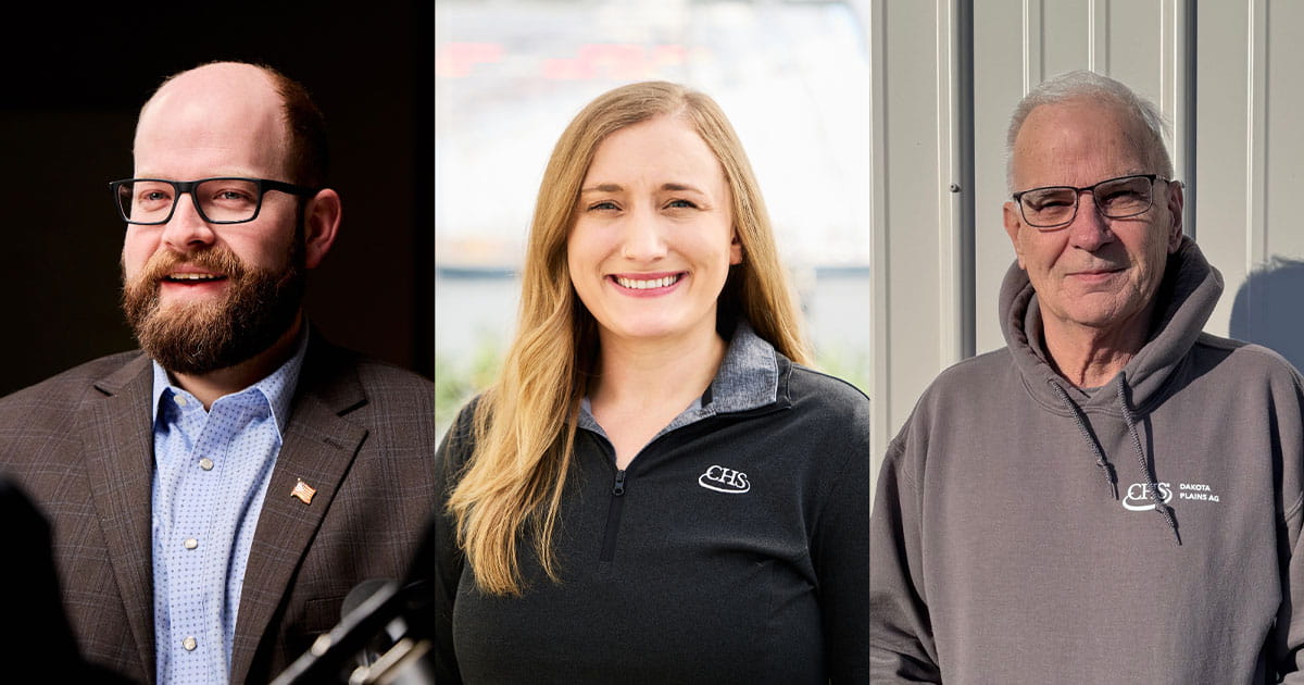 Side-by-side headshots of two men and one woman