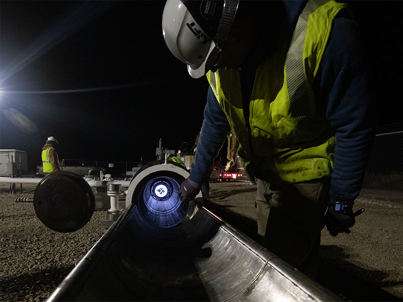 As the PIG moves through the pipe, segments of the tool scan the pipe to assess its integrity and identify potential maintenance needs.