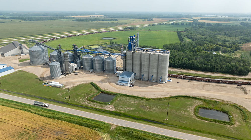 Aerial image of a grain elevator