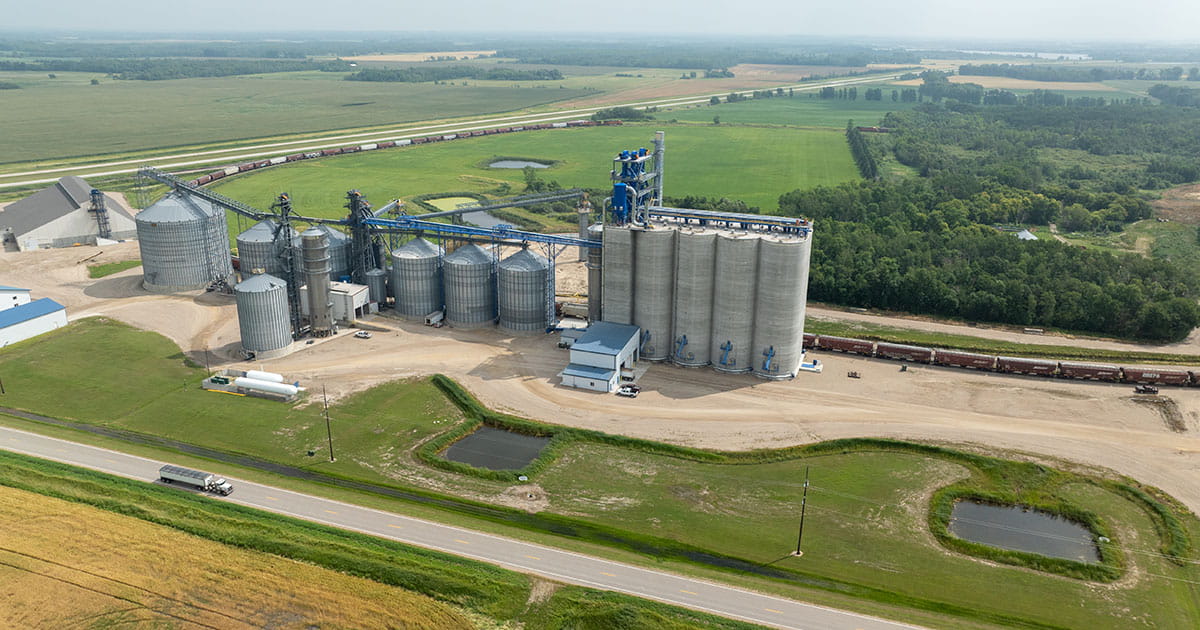 Aerial image of a grain elevator