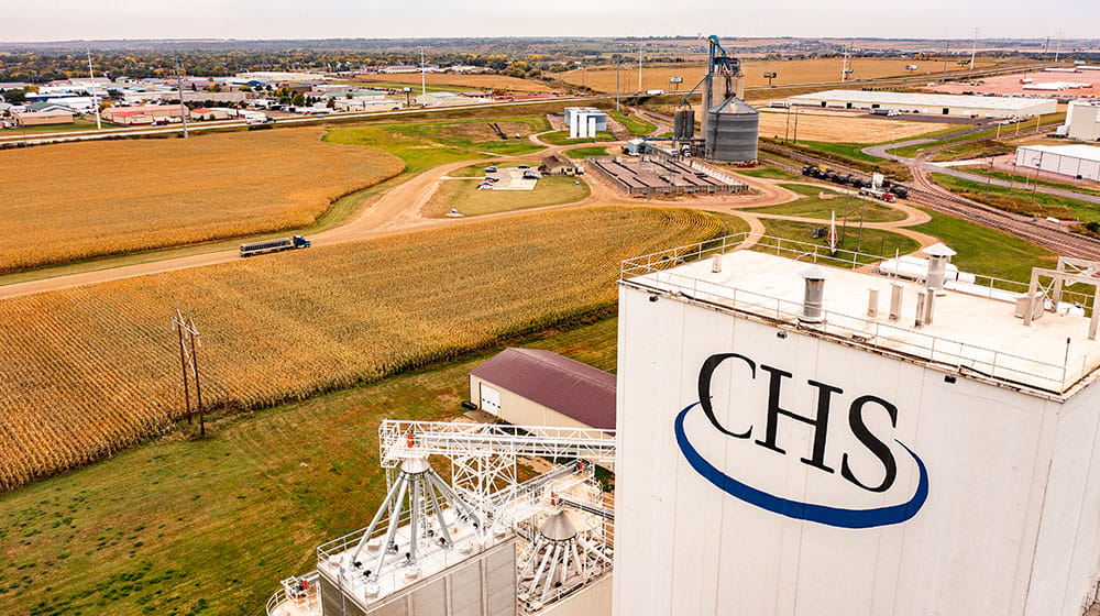 Aerial of a cooperative in the fall