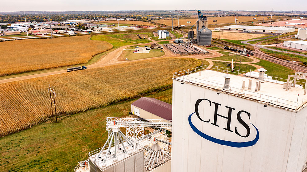 Aerial of a cooperative in the fall