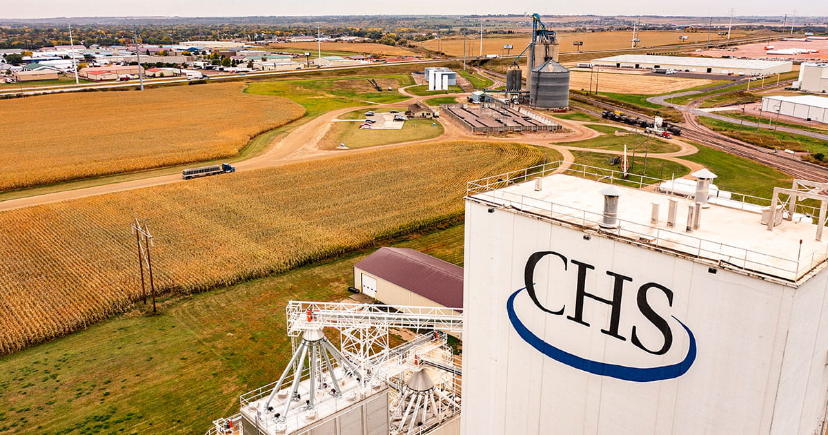 Aerial of a cooperative in the fall
